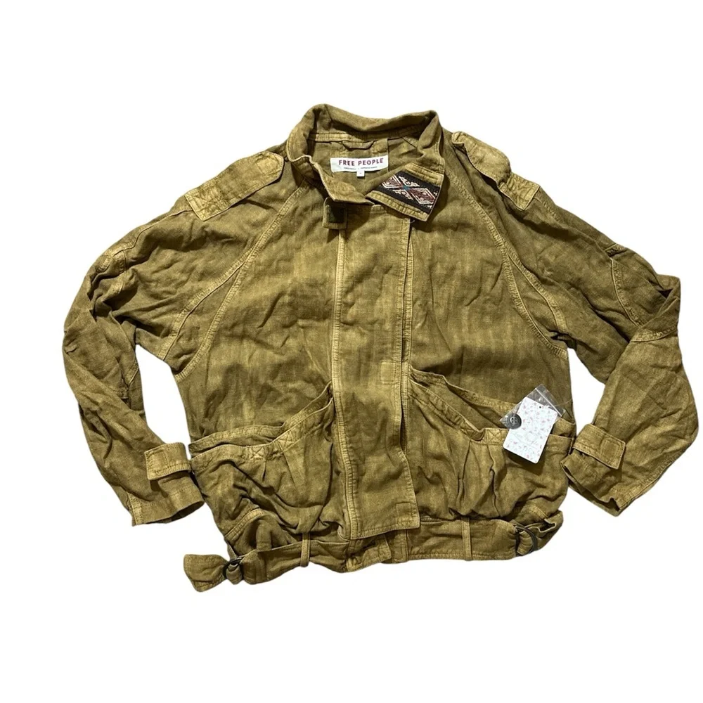 Free People Tan Utility Jacket with Patterned Trim - Picture 6 of 8